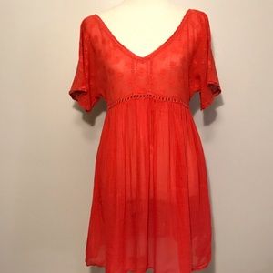 Free People Sheer Orange Dress Size M